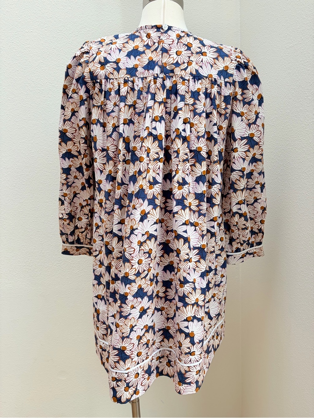 Batsheva Floral Daisy Dress Poplin Long Sleeve Mini Esme Cotton Blue Pink Size 2 - Picture 6 of 10